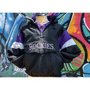 COLORADO ROCKIES MLB Vintage Starter Jacket Size Medium | Black And Purple